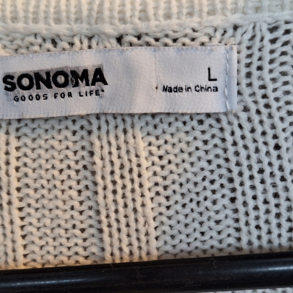 Sonoma Cotton Cardigan SzL Tan/Creme Block Colors Curved Hem Collar Long Sleeves - Picture 3 of 9